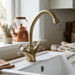 nostalgic-brass-kitchen-faucet-with-cross-handles